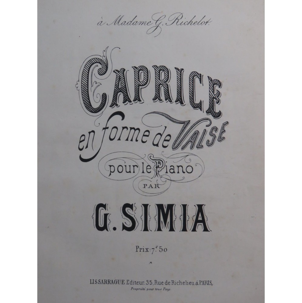 SIMIA G. Caprice Piano 1878