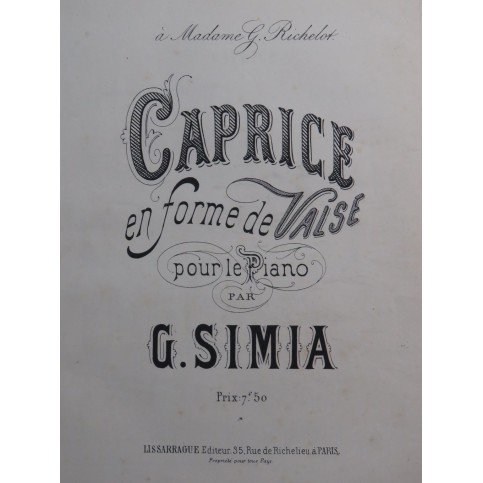 SIMIA G. Caprice Piano 1878