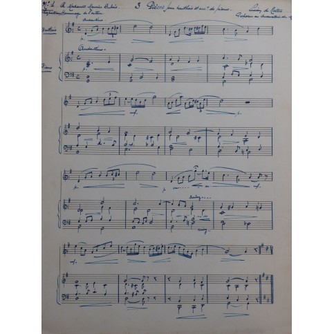 DE MATTES Lucien 3 Pièces Manuscrit Piano Hautbois 1925