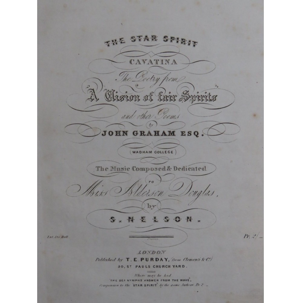 NELSON S. The Star Spirit Cavatina Chant Piano ca1830