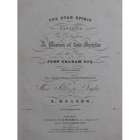 NELSON S. The Star Spirit Cavatina Chant Piano ca1830