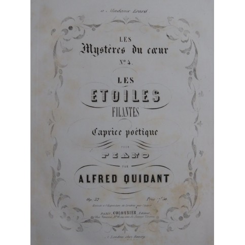 QUIDANT Alfred Les Mystères du Coeur No 4 op 32 Piano ca1850