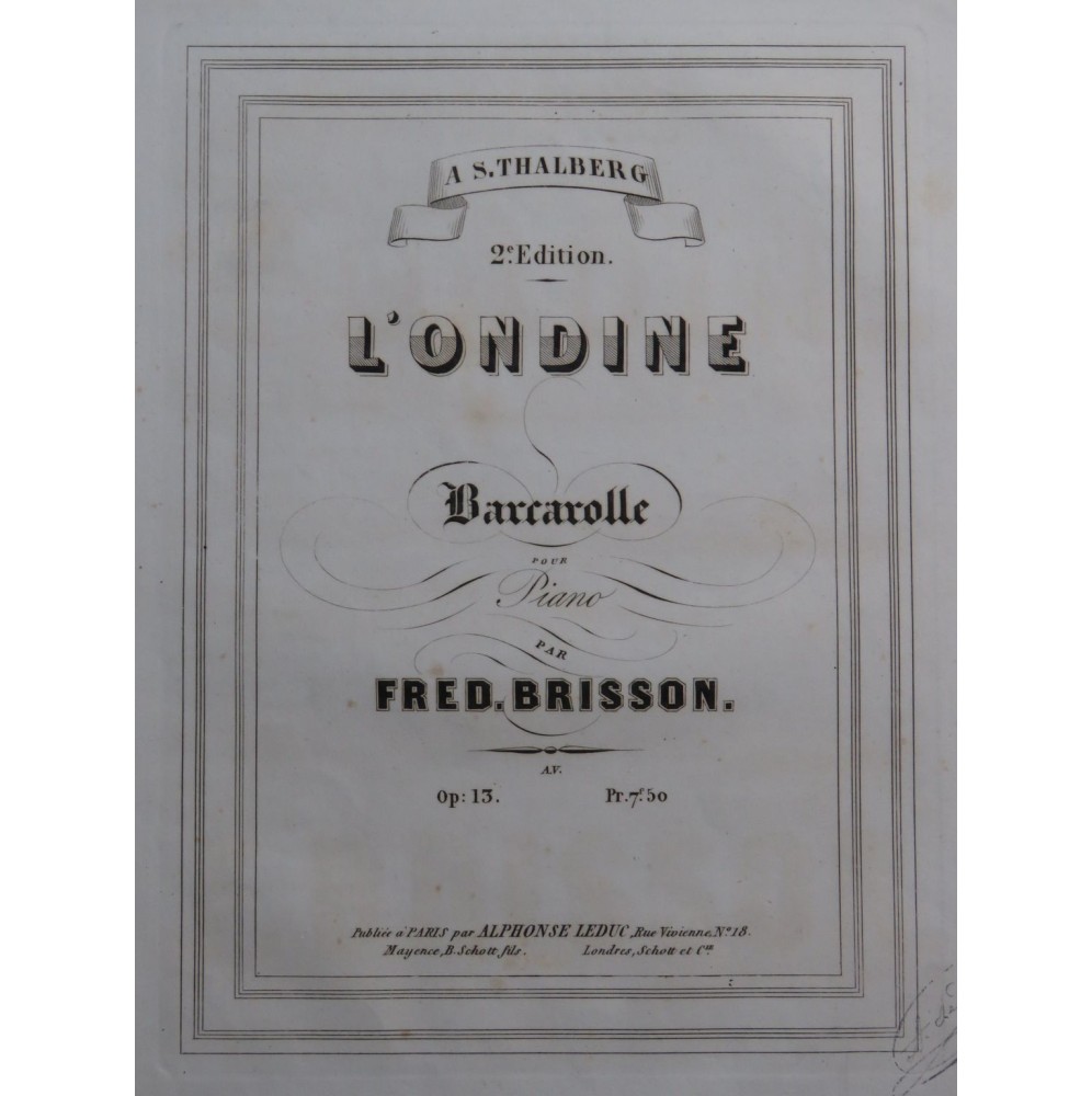 BRISSON Frédéric L'Ondine op 13 Piano ca1846