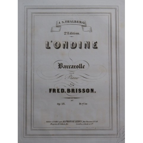 BRISSON Frédéric L'Ondine op 13 Piano ca1846