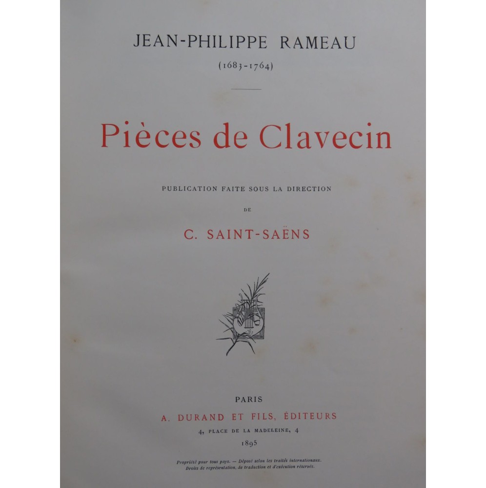 RAMEAU Jean-Philippe Pièces de Clavecin 1895