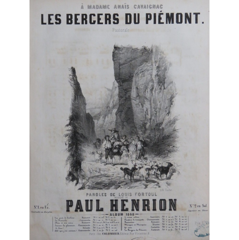 HENRION Paul Les Bergers du Piémont Chant Piano 1848