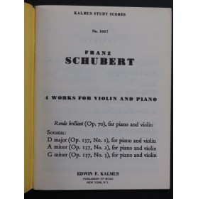 SCHUBERT Franz 4 Works op 70 et 137 Violon Piano