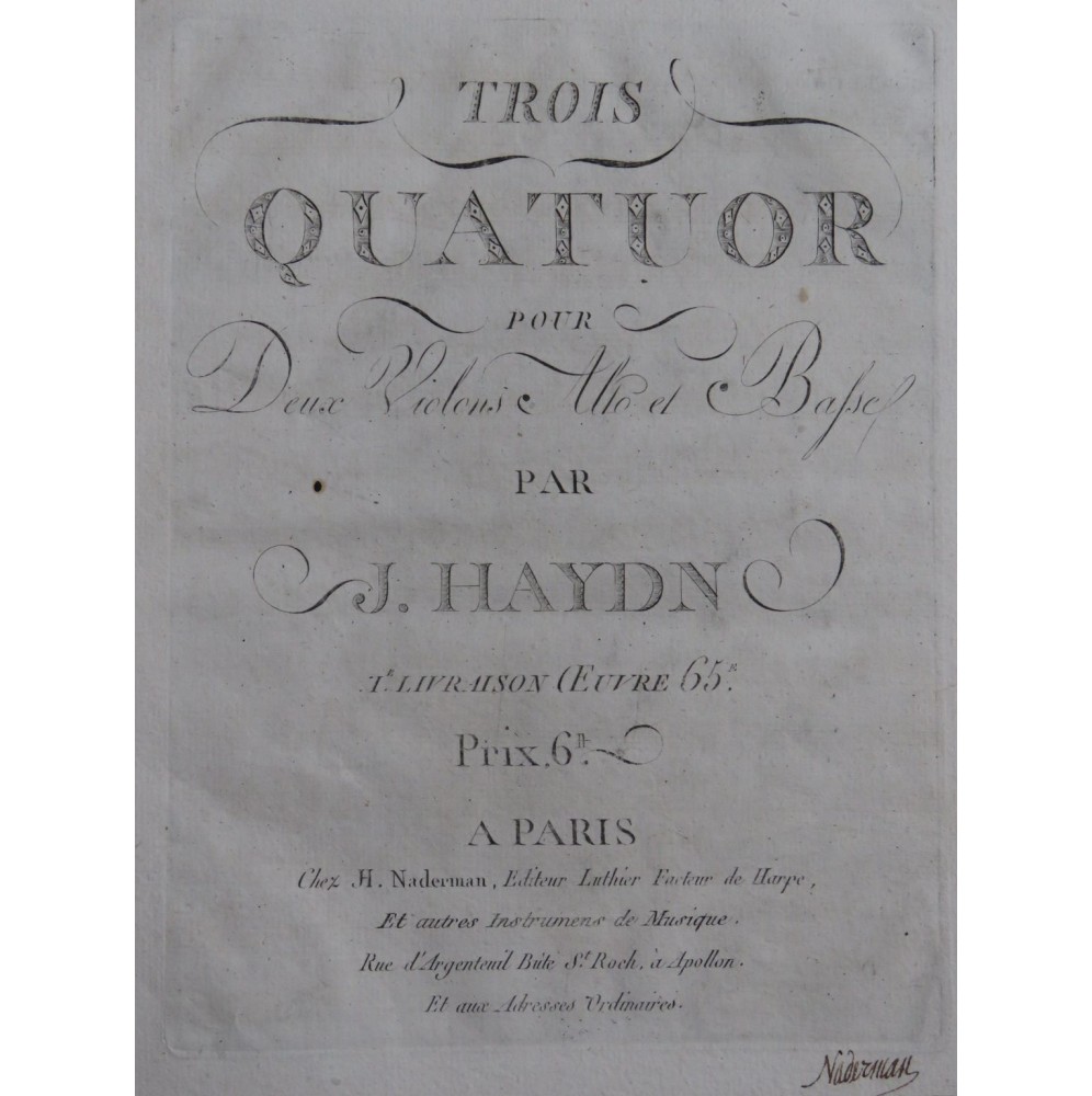 HAYDN Joseph Trois Quatuors op 65 1er Violon ca1790