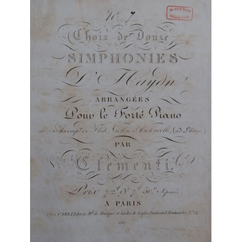 CLEMENTI Muzio Symphonie No 7 Haydn Flûte Violon Violoncelle 1815