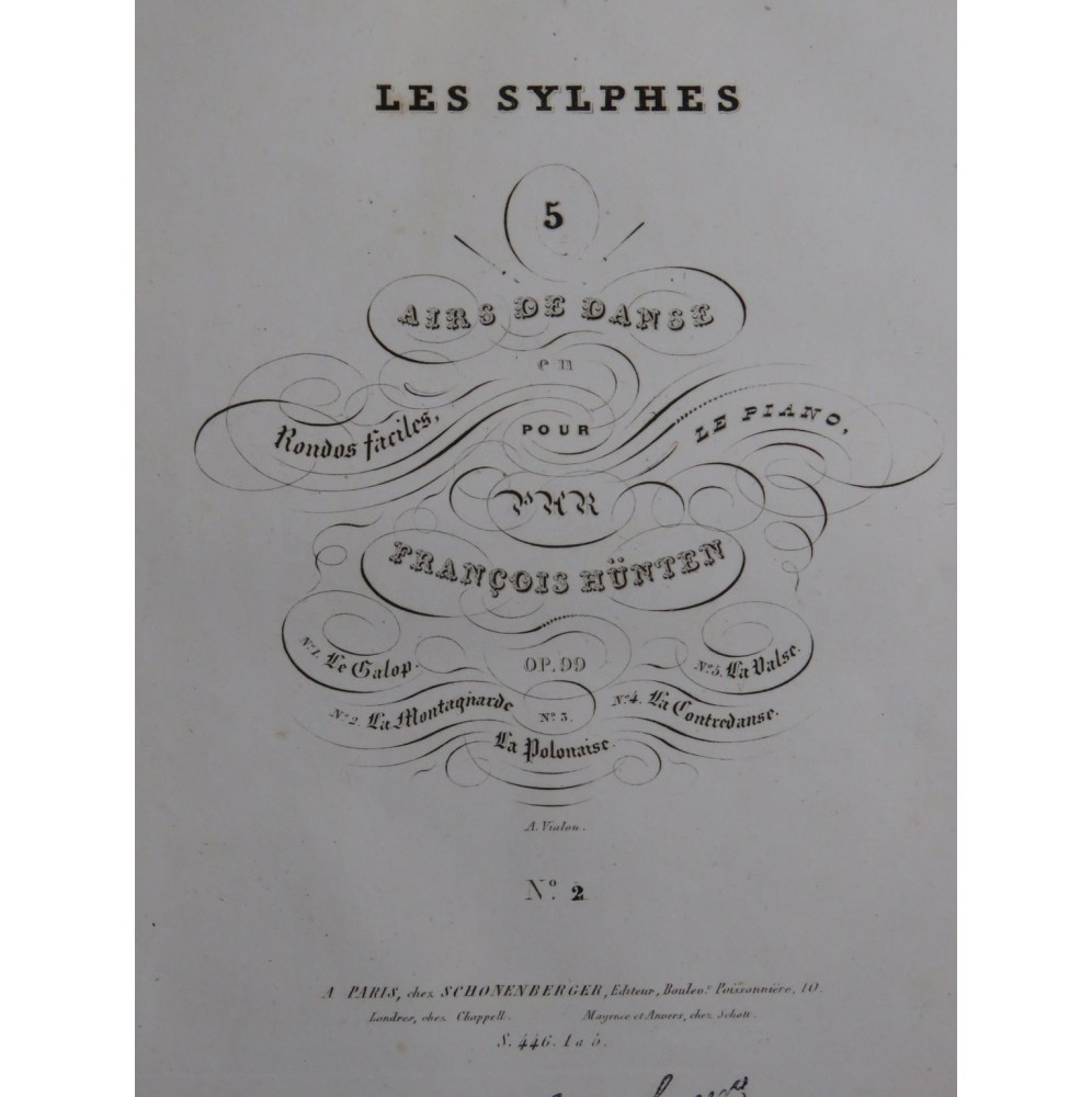 HÜNTEN François Les Sylphes No 2 La Montagnarde op 99 Piano ca1840