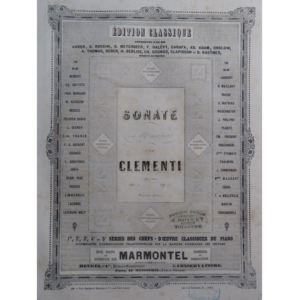 CLEMENTI Muzio Sonate en Ut Majeur op 2 Piano ca1860