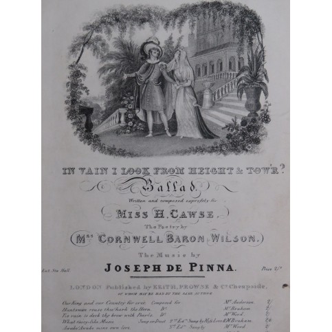 DE PINNA Joseph In Vain I Look from Height and Tower Chant Piano ca1840