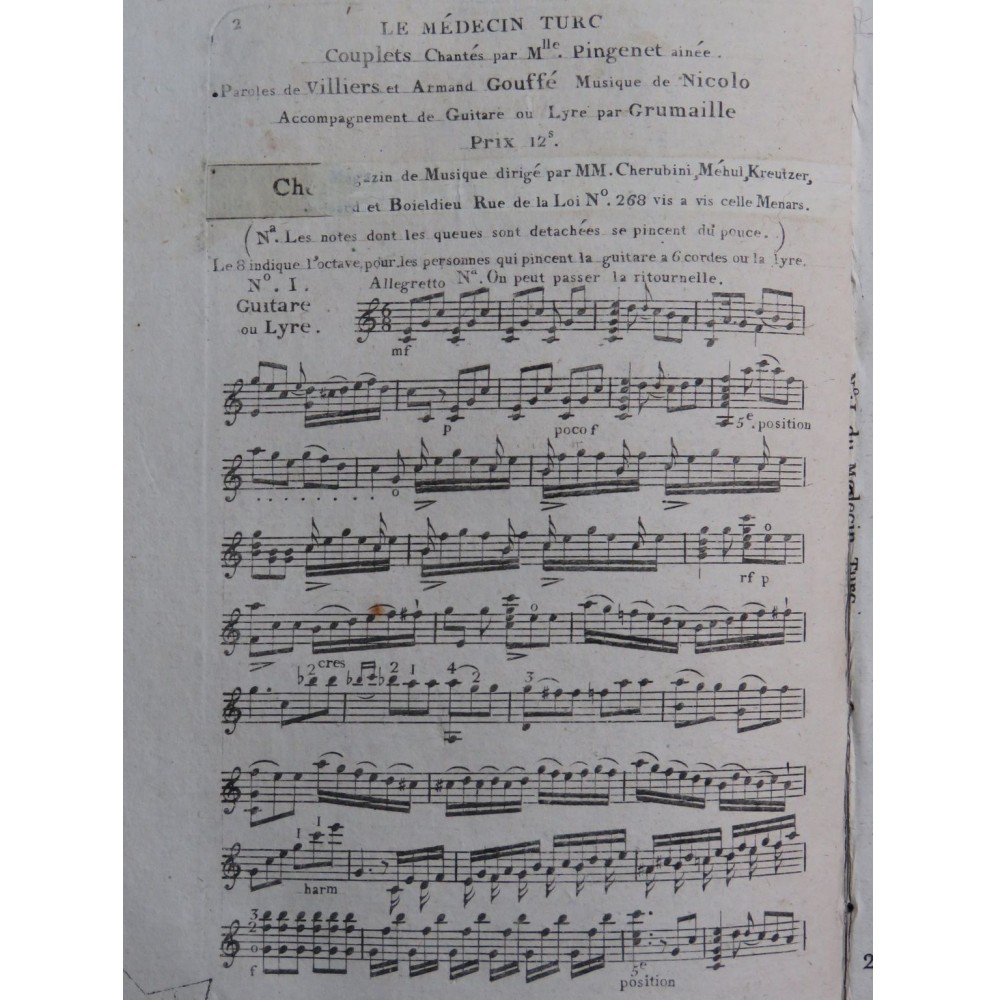 ISOUARD Nicolo Le Médecin Turc No 1 Chant Guitare ca1810