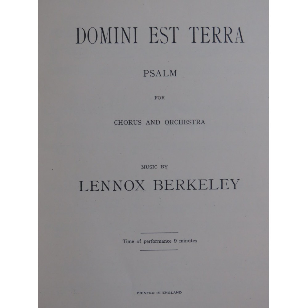 BERKELEY Lennox Domini Est Terra Chant Piano 1938