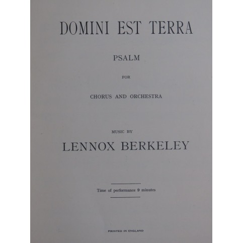 BERKELEY Lennox Domini Est Terra Chant Piano 1938