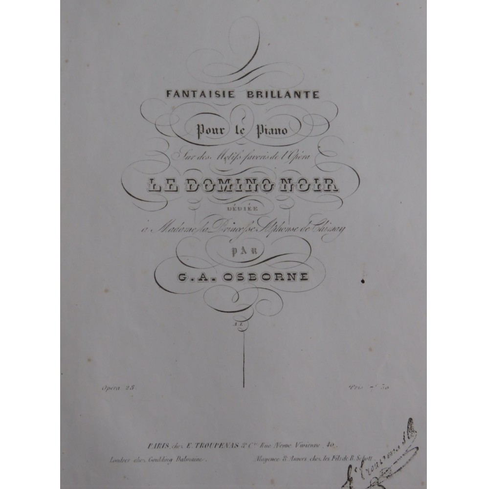 OSBORNE G. A. Fantaisie Brillante Le Domino Noir op 28 Piano ca1838