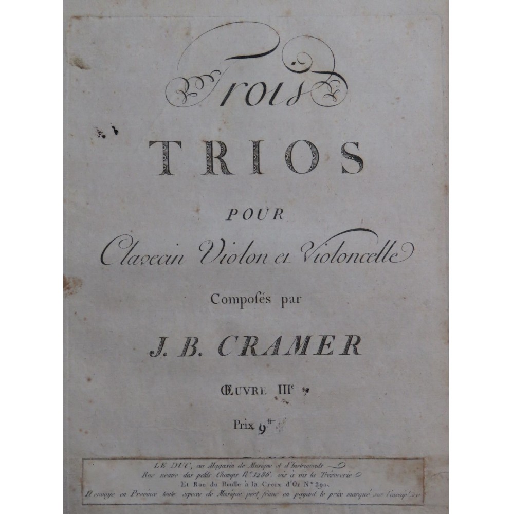 CRAMER J. B. Trois Trios op 3 Clavecin ca1790