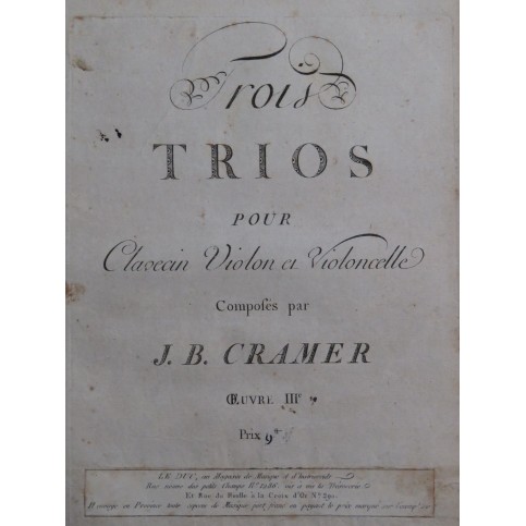 CRAMER J. B. Trois Trios op 3 Clavecin ca1790