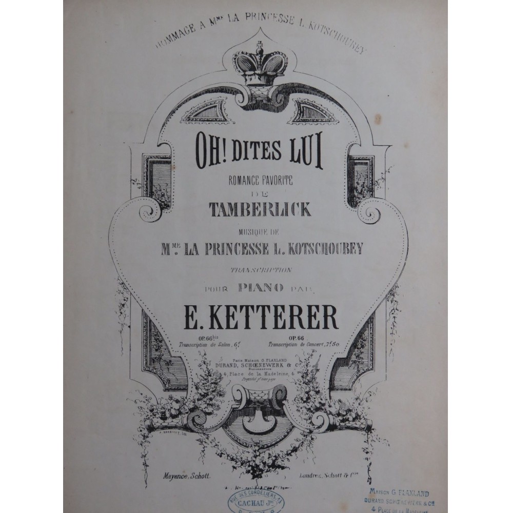 KETTERER Eugène Oh! Dites Lui Piano ca1880