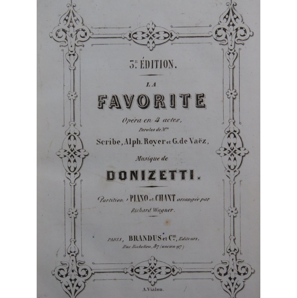 DONIZETTI Gaetano La Favorite Opéra Piano Chant XIXe