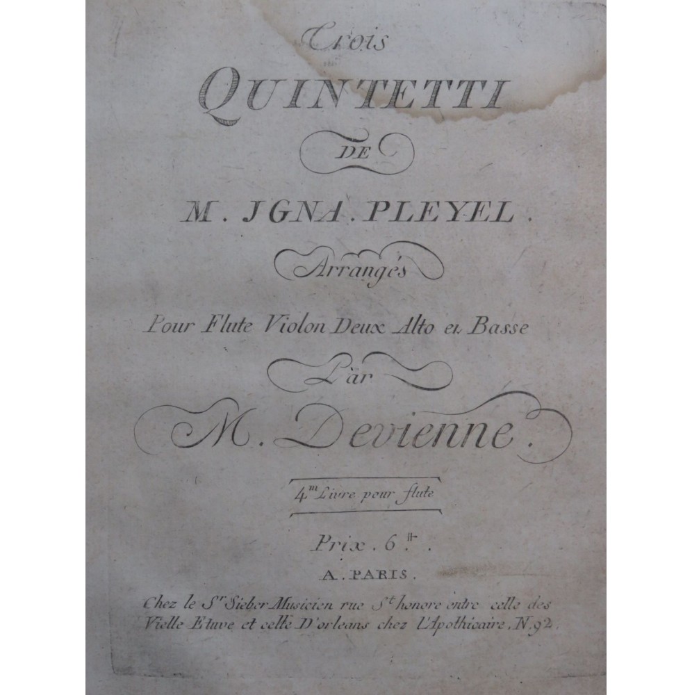 PLEYEL Ignace Trois Quintetti Violon ca1790