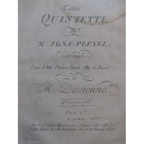 PLEYEL Ignace Trois Quintetti Violon ca1790