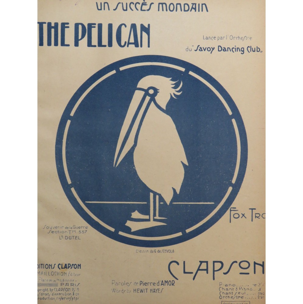 CLAPSON The Pelican Fox-Trot pour Piano 1919