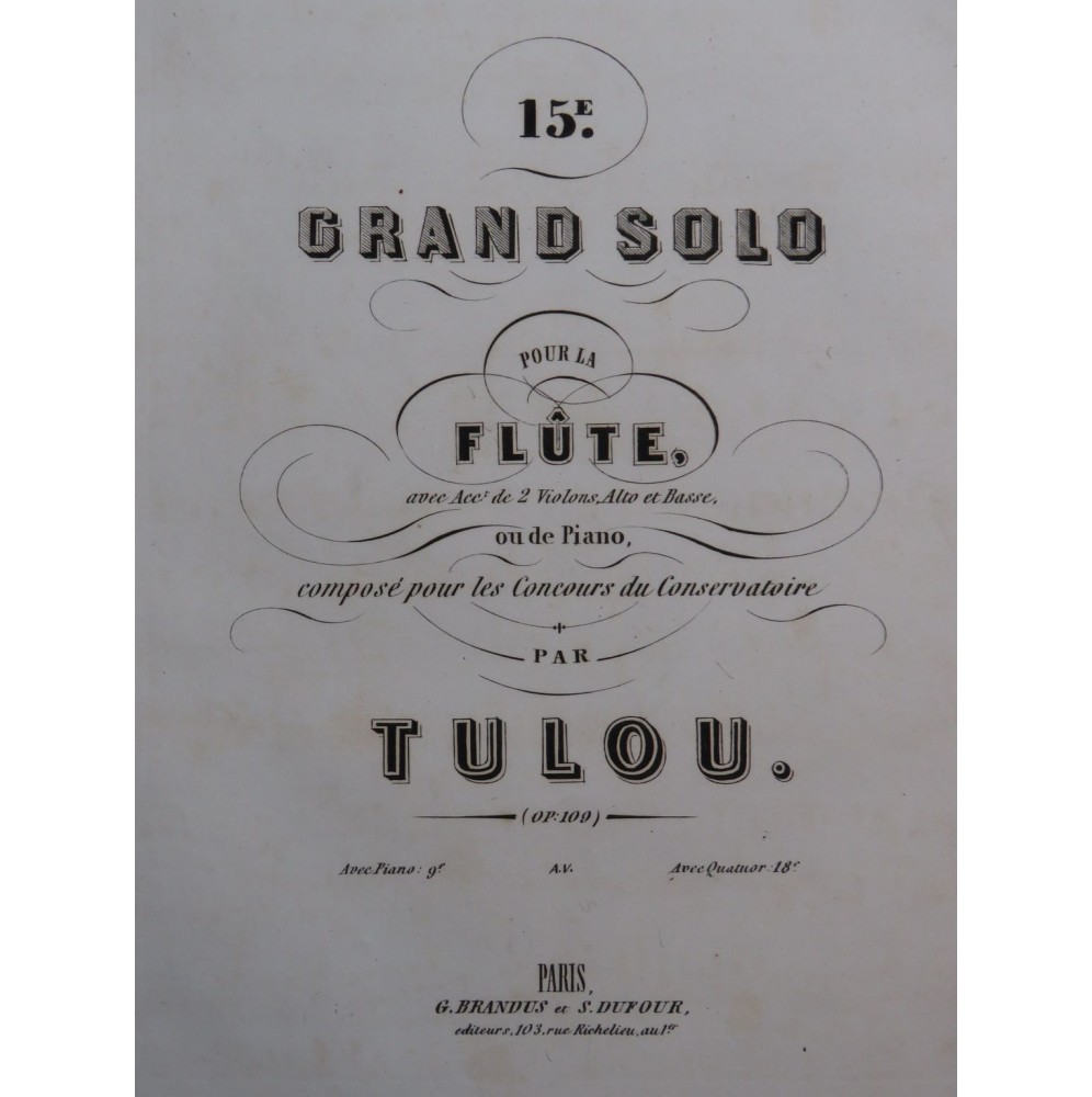 TULOU Jean-Louis Grand Solo No 15 op 109 Piano Flûte 1859