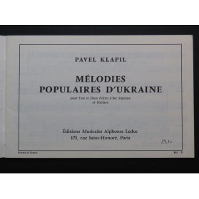 KLAPIL Pavel Mélodies Populaires d'Ukraine Flûte à bec Guitare 1977