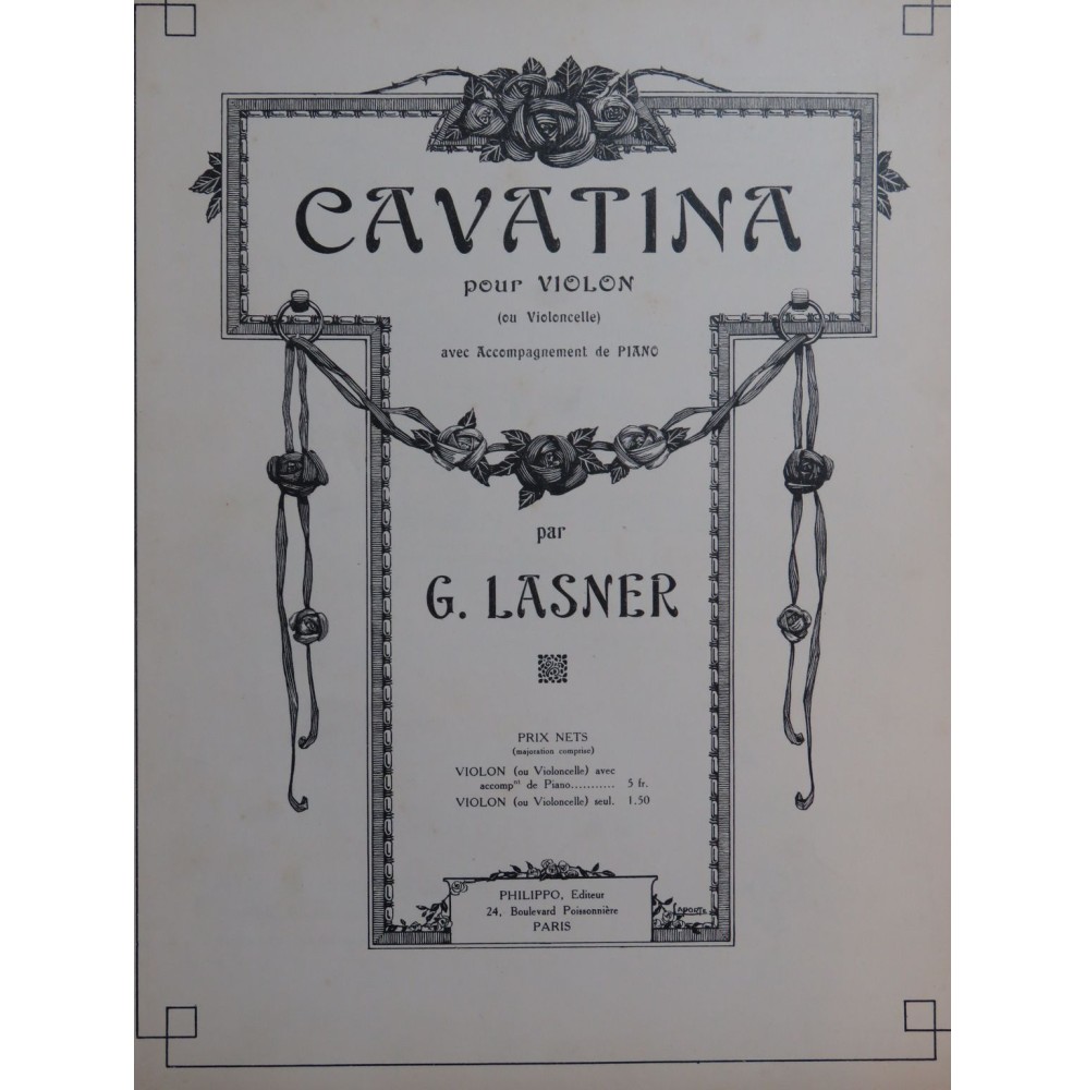 LASNER George Cavatina op 44 Piano Violon ou Violoncelle