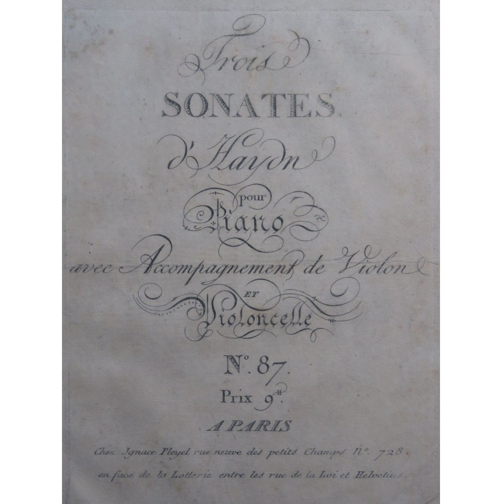 HAYDN Joseph Trois Sonates op 86 Piano Violon 1798