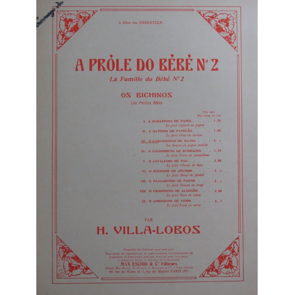 VILLA-LOBOS Heitor O Camundongo de Massa Piano 1927