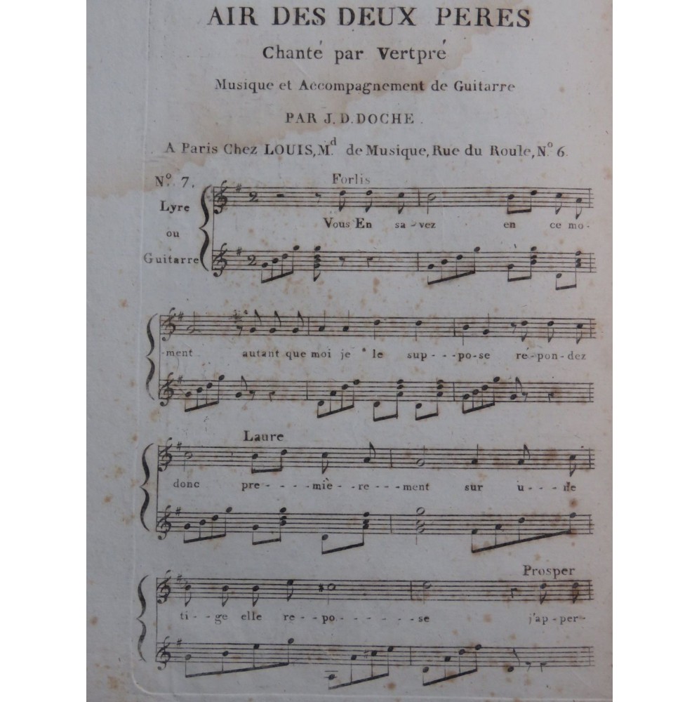 DOCHE J. D. Air des deux Pères Chant Guitare ca1820