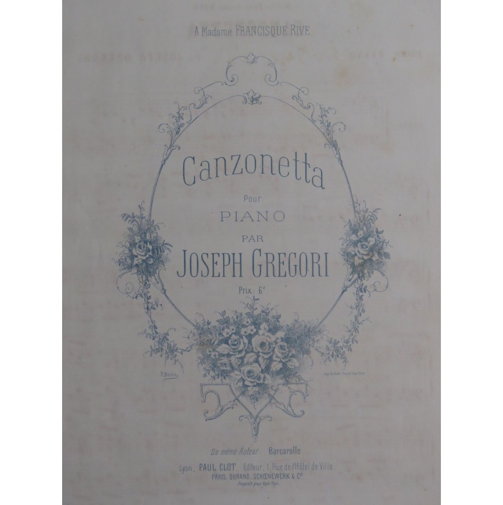 GREGORI Joseph Canzonette Piano XIXe siècle