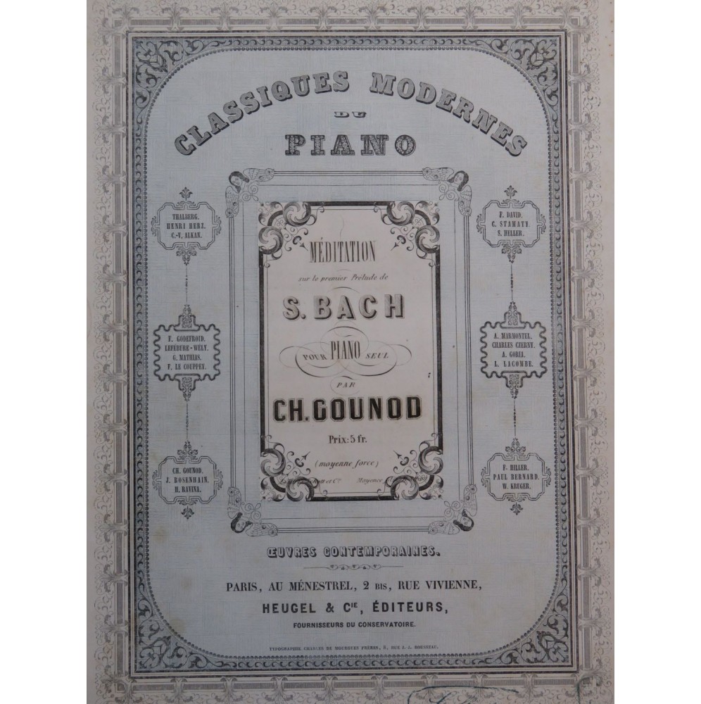 GOUNOD Charles Méditation Prélude de Bach Piano ca1860