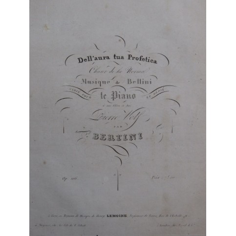 BERTINI Henri Variations op 106 Choeur de la Norma Bellini Piano ca1840