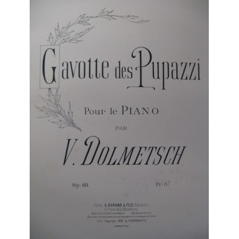 DOLMETSCH Victor Gavotte des Pupazzi pour Piano 1892