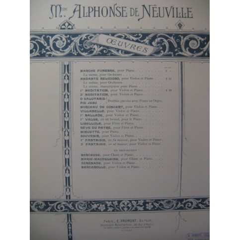 ALPHONSE DE NEUVILLE Mme Andante Religioso Violon Piano ca1910