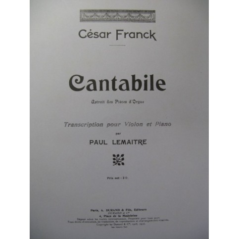 FRANCK César Cantabile Piano Violon 1910