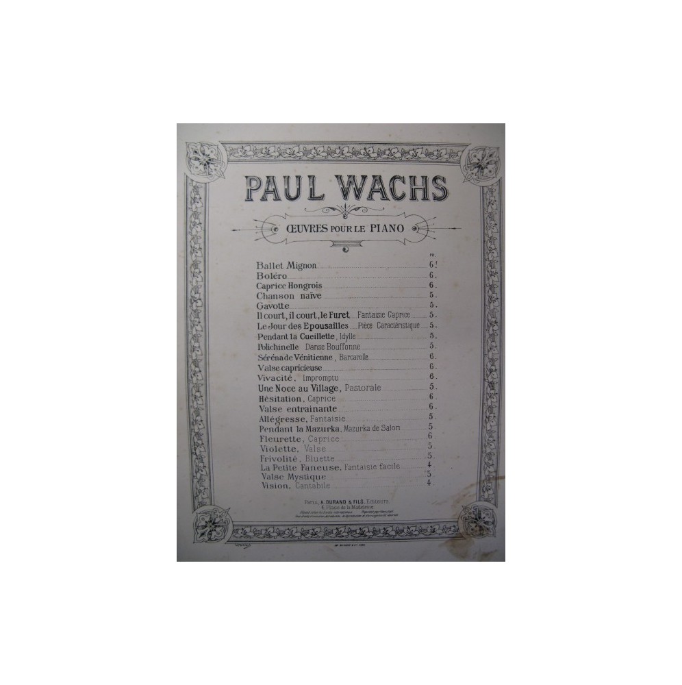 WACHS Paul Valse Entrainante Piano 1890