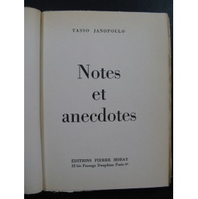 JANOPOULO Tasso Notes et Anecdotes 1957