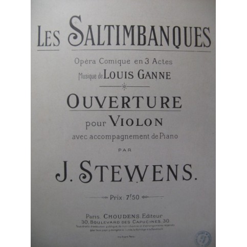 GANNE Louis Les Saltimbanques Ouverture Piano Violon ca1905