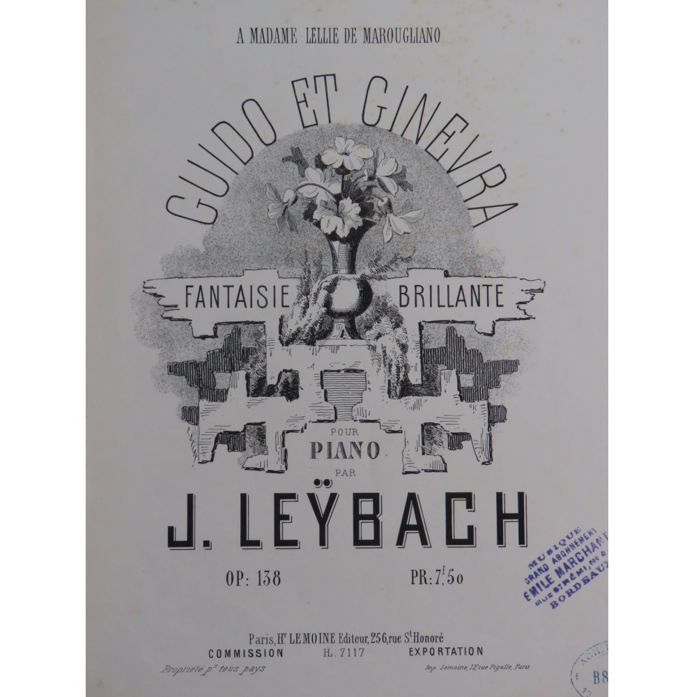 LEYBACH J. Guido et Ginevra Fantaisie op 138 Piano ca1870