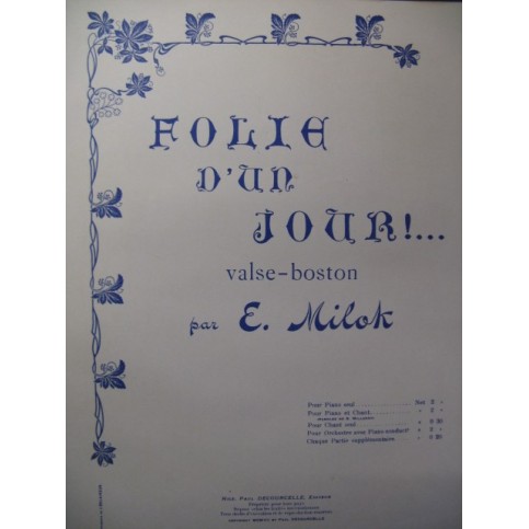 MILOK E. Folie d'un Jour Piano 1907