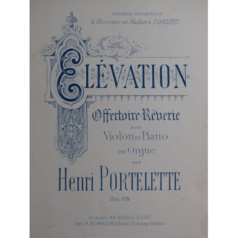 PORTELETTE Henri Elévation Offertoire Violon Piano ou Orgue