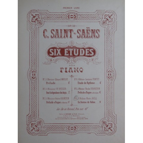 SAINT-SAËNS Camille Etude No 6 En Forme de Valse Piano ca1900