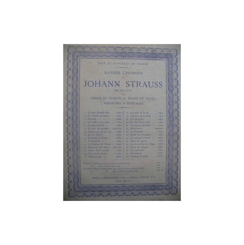 STRAUSS Johann Le Beau Danube Bleu Flûte solo 1876