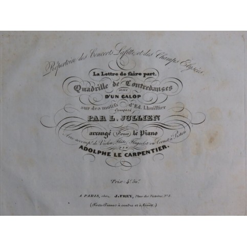LE CARPENTIER Adolphe La Lettre de Faire Part Quadrille Piano ca1830