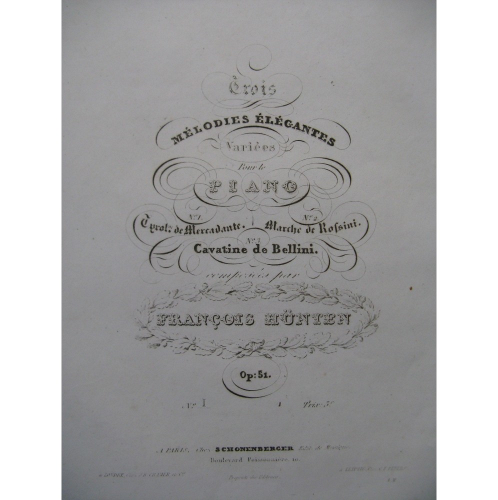 HÜNTEN François Tyrolienne de Mercadante op 51 Piano ca1835