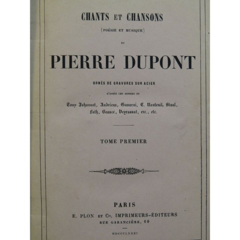 DUPONT Pierre Chants et Chansons 4 volumes 1881